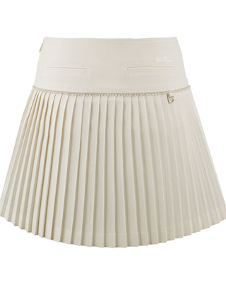[FL Signature] Pearl & Bead Flare Pleated Skirt (Beige)