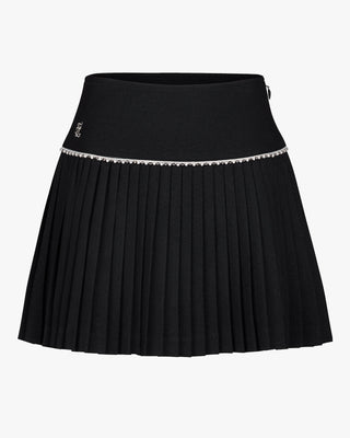 [FL Signature] Pearl & Bead Flare Pleated Skirt (Black)