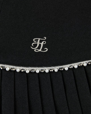 [FL Signature] Pearl & Bead Flare Pleated Skirt (Black)