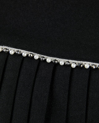 [FL Signature] Pearl & Bead Flare Pleated Skirt (Black)