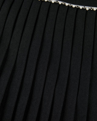 [FL Signature] Pearl & Bead Flare Pleated Skirt (Black)