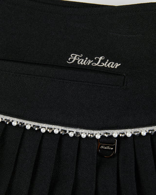 [FL Signature] Pearl & Bead Flare Pleated Skirt (Black)
