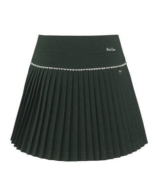 [FL Signature] Pearl & Bead Flare Pleated Skirt (Green)