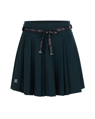 Flower belt set pleated skirt (Green)