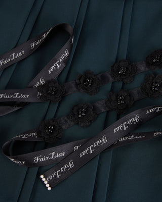 Flower belt set pleated skirt (Green)