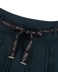 Flower belt set pleated skirt- Dark Green