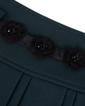 Flower belt set pleated skirt- Dark Green