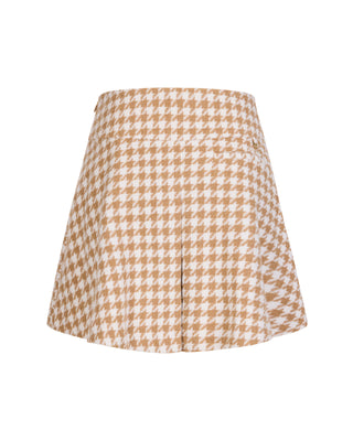 Houndstooth checkered flare skirt (Beige)