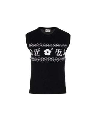 Flower Jacquard Knit Vest (Black)