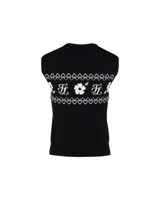 Flower Jacquard Knit Vest (Black)