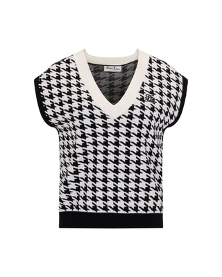 Houndstooth Checkered Knit Vest (Black)