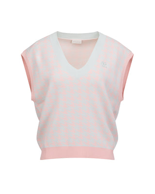 Houndstooth Checkered Knit Vest (Mint)