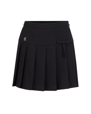 Ribbon pleated culotte pants (Black)