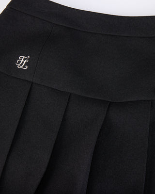 Ribbon pleated culotte pants (Black)