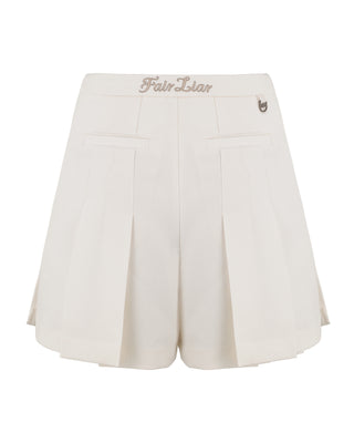 Ribbon pleated culotte pants (White)