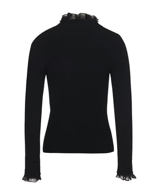 Fair Liar Double Frill High Neck Rib Knit (Black)