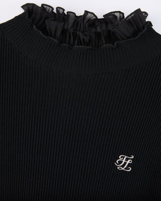 Fair Liar Double Frill High Neck Rib Knit (Black)