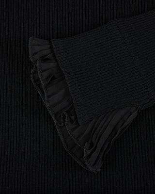 Fair Liar Double Frill High Neck Rib Knit (Black)