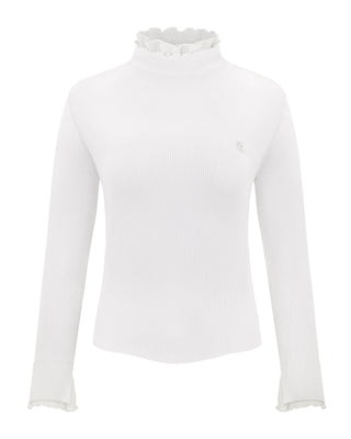 Fair Liar Double Frill High Neck Rib Knit (White)