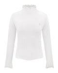 Fair Liar Double Frill High Neck Rib Knit - White