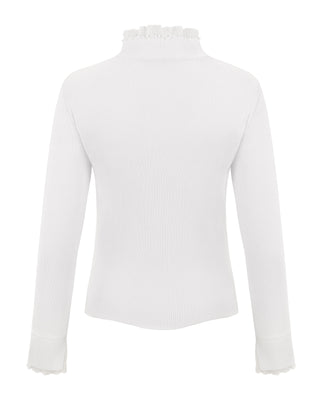 Fair Liar Double Frill High Neck Rib Knit (White)