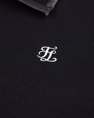 Leather Color Combination Collar Knit (Black)