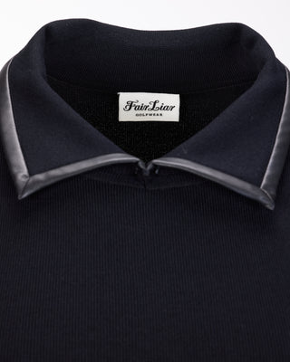Leather Color Combination Collar Knit (Black)