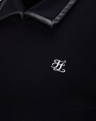 Leather Color Combination Collar Knit (Black)