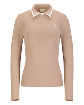 Leather Color Combination Collar Knit (Cocoa)