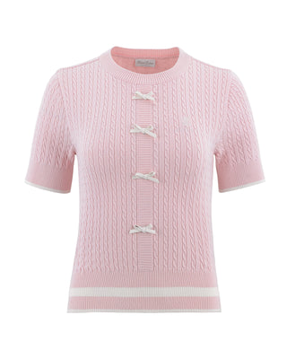 Fair Liar Ribbon Cropped Short Sleeve Knit (Pink)