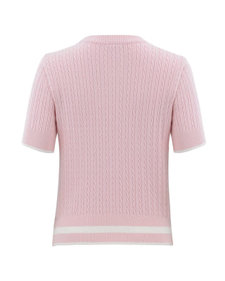 Fair Liar Ribbon Cropped Short Sleeve Knit (Pink)