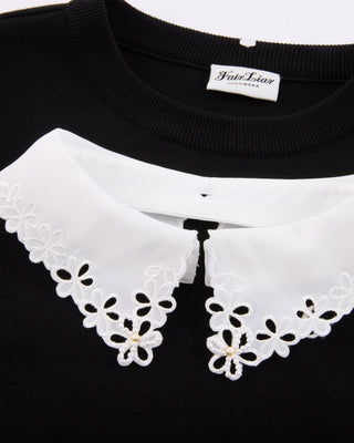 Detachable beaded lace collar knit (Black)