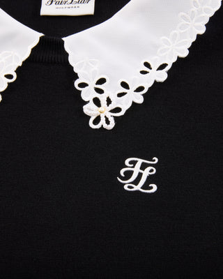 Detachable beaded lace collar knit (Black)
