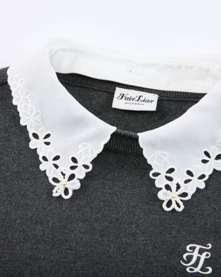 Detachable beaded lace collar knit (Charcoal Grey)
