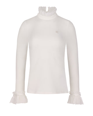 Frill sleeve high neck T Shirt (White)