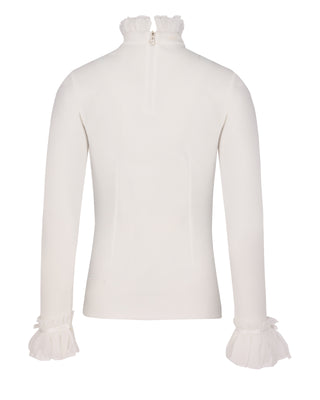 Frill sleeve high neck T Shirt (White)