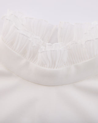 Frill sleeve high neck T Shirt (White)