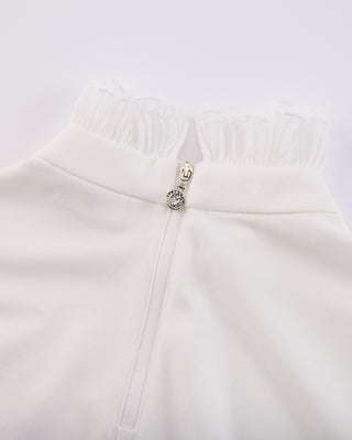 Frill sleeve high neck T Shirt (White)