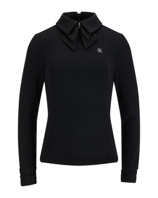 Double chiffon ribbon collar T Shirt (Black)