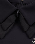 Double chiffon ribbon collar T-shirt - Black