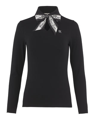 Scarf set shirred shoulder T Shirt (Black)