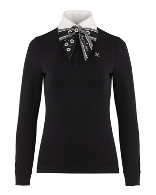 Pearl collar T Shirt with scarf (Black)