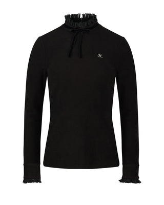 Velvet ribbon pleated T Shirt (Black)