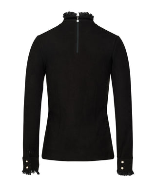 Velvet ribbon pleated T Shirt (Black)