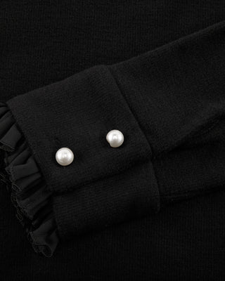 Velvet ribbon pleated T Shirt (Black)