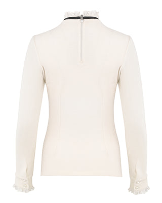 Velvet ribbon pleated T Shirt (White)