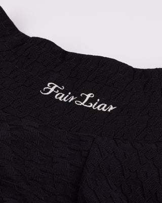 Houndstooth Jacquard High Neck T Shirt (Black)