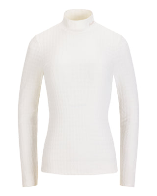 Houndstooth Jacquard High Neck T Shirt (Ivory)