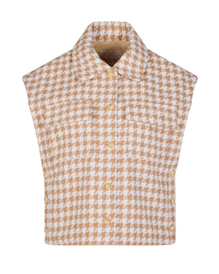 Houndstooth Checkered Quilted Vest (Beige)