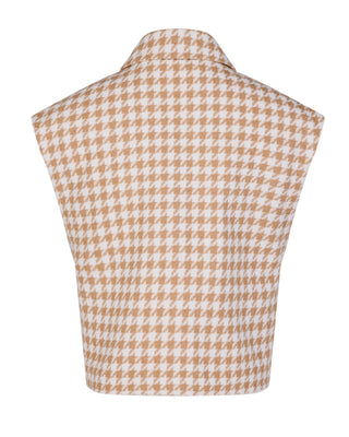 Houndstooth Checkered Quilted Vest (Beige)